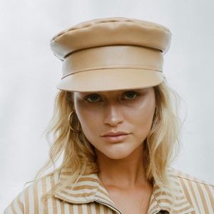 Lack of color leather biker cap